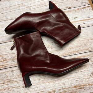 Elegant Burgundy Leather Ankle Boots